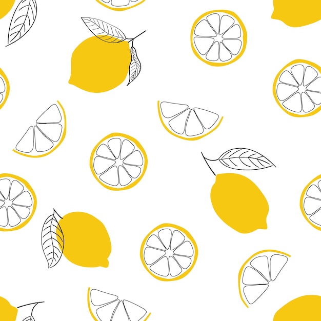 Seamless bright light pattern with fresh lemons and slices of a lemon for fabric