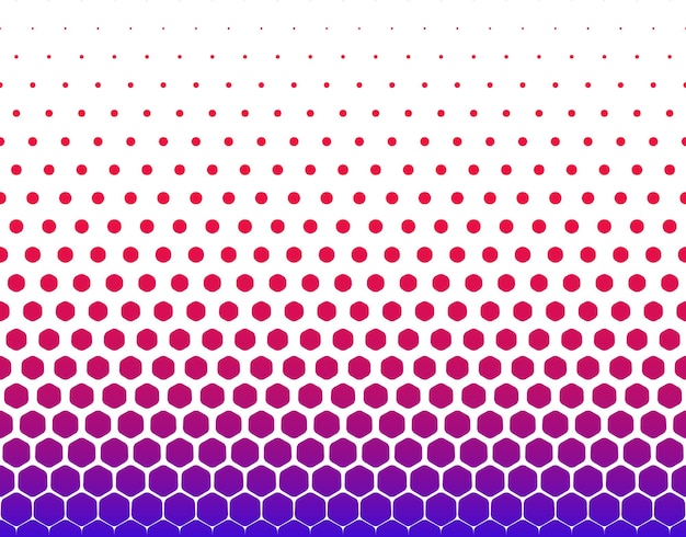 Seamless halftone vector background.Hexagons turning into circles .Middle fade out with gradient. 20 figures in height.