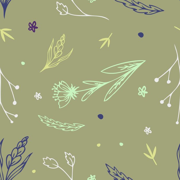 Seamless hand drawn autumn flower pattern with pastel color in vector