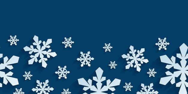 seamless horizontal pattern with paper cut snowflakes christmas design 3d illustration on blue