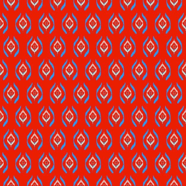 Seamless ikat indian ethnic fabric pattern red background Art illustration fashion bohimian