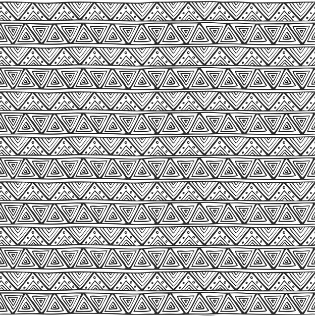 seamless ornament from line art triangle geometric elements in ethnic style black and white