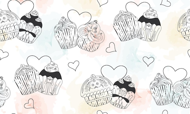 Seamless pattern background with different cupcakes Vector