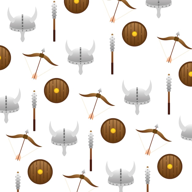 seamless pattern background with medieval weapons icon vector
