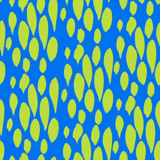 seamless pattern from abstract textured brush long and short salad green strokes on blue background