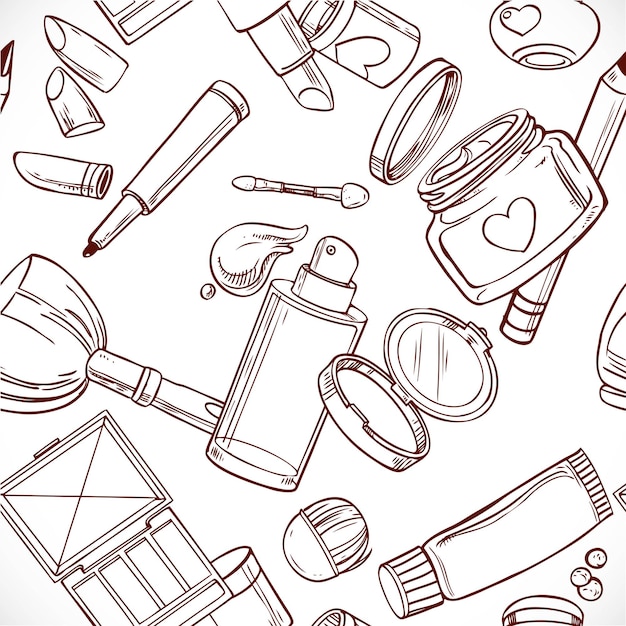 seamless pattern from doodles on cosmetics creameye shadow fac