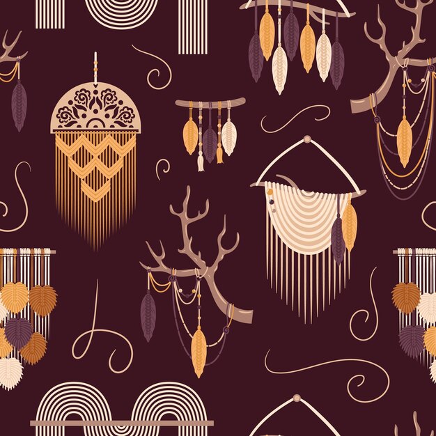Seamless pattern Macrame panels boho Handmade Hobbies interests Interior design decor Wellness