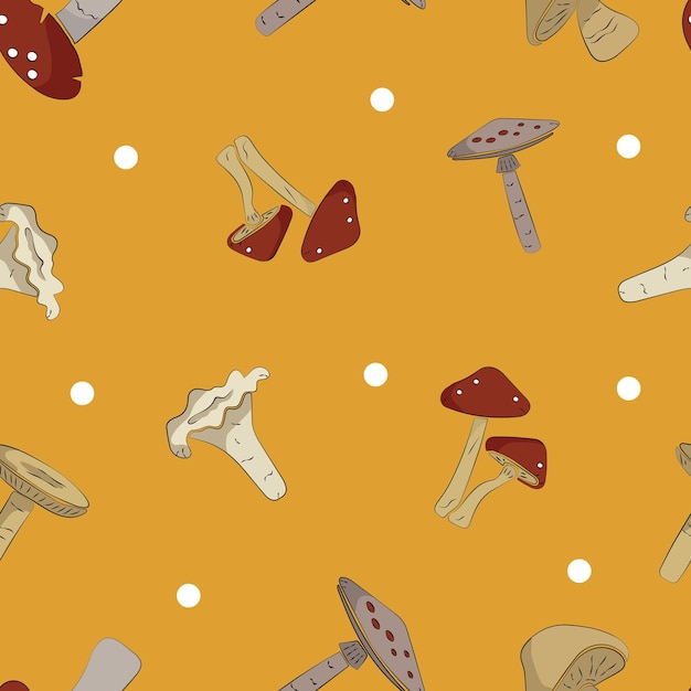 seamless pattern mushroom with orange background