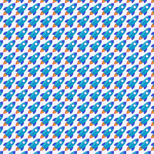 Seamless pattern of blue rocket on a white background.