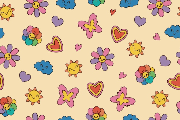 seamless pattern of classic elements of 80s 90s in modern flat style vector illustration fashionable patch badge emblem