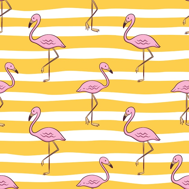 seamless pattern of cute flamingo for summer concept with colored doodle style