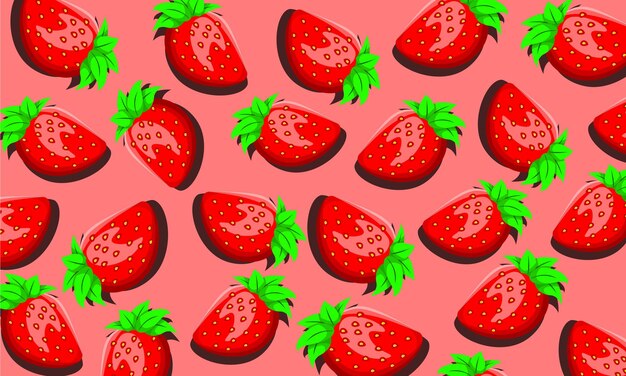 Seamless pattern of cute strawberry background in flat design