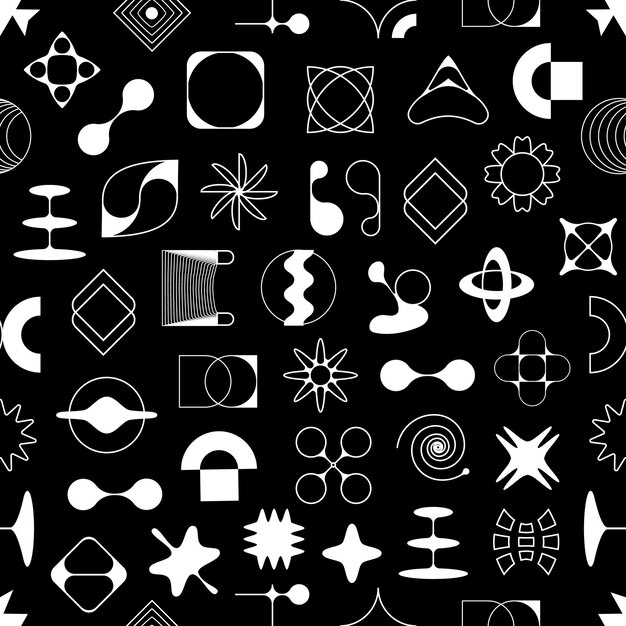 Seamless pattern of futuristic Brutalism shapes