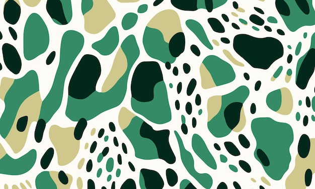 Seamless Pattern of Green and White Abstract Shapes Resembling Spots or Leopard Prin