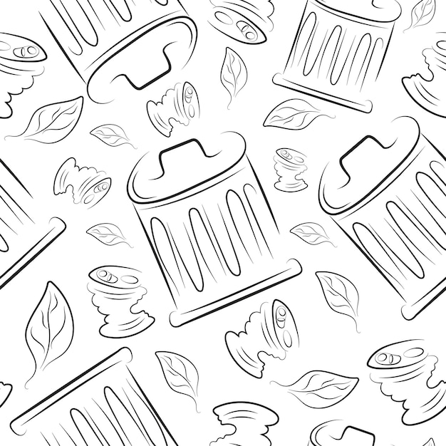 seamless pattern of tin cans and trash cans to fight against environmental pollution day