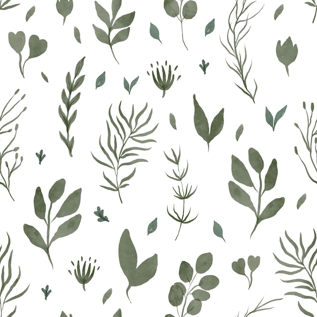 Seamless pattern of vector watercolor leaves and branches Lovely design element to make your own pattern laurels and compositions
