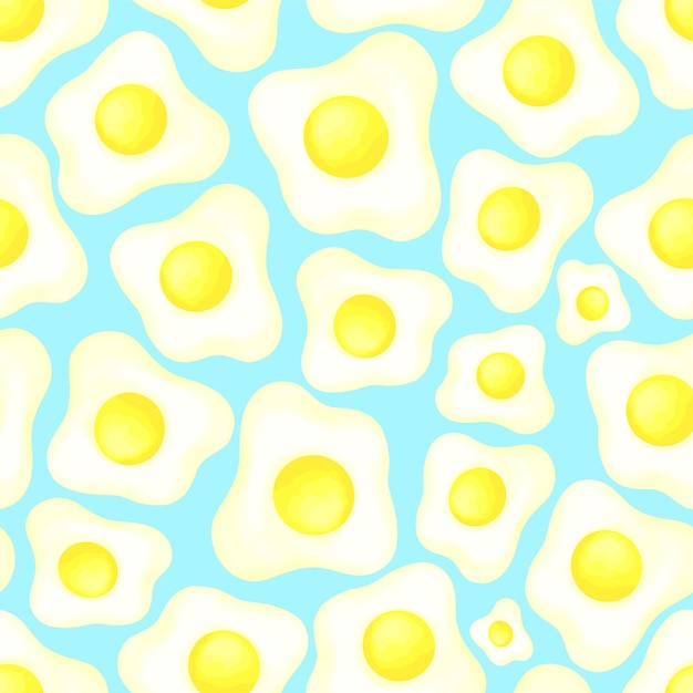 seamless pattern scrambled fried eggs vector for eco farm cookbook menu recipe cheerful colorful healthy wholesome food breakfast brunch lunch dinner concept hand drawn egg in flat cartoon style