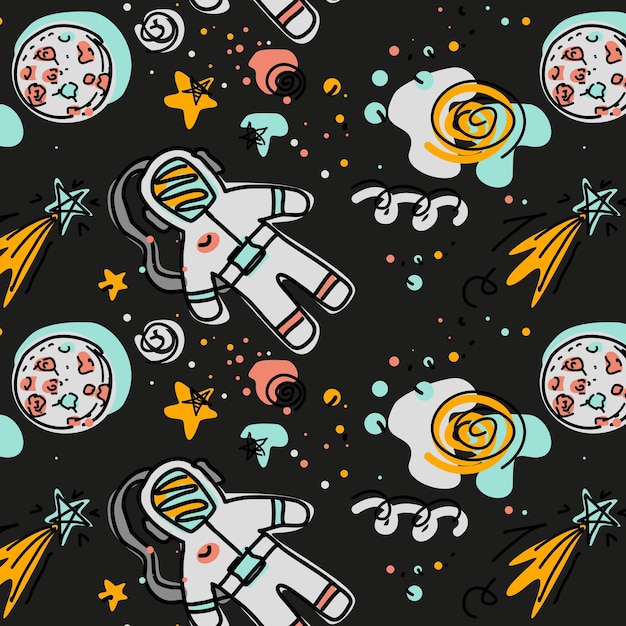 seamless pattern with astronaut planets stars and comet