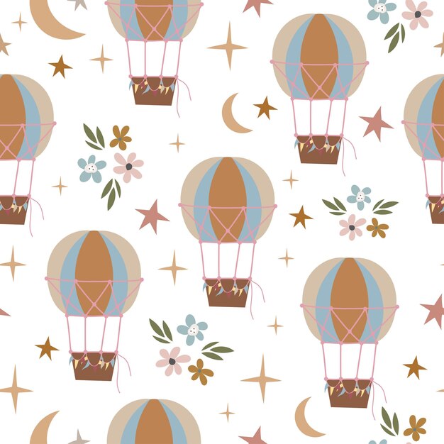Seamless pattern with balloons Balloon with a basket Children's pattern