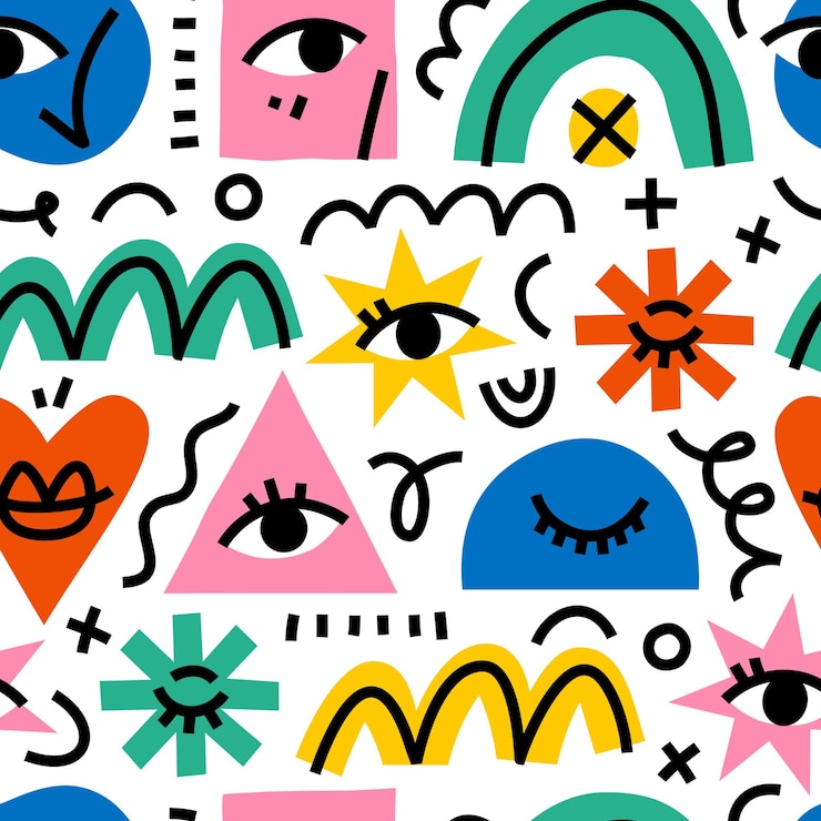Vector seamless pattern with bright abstract shapes