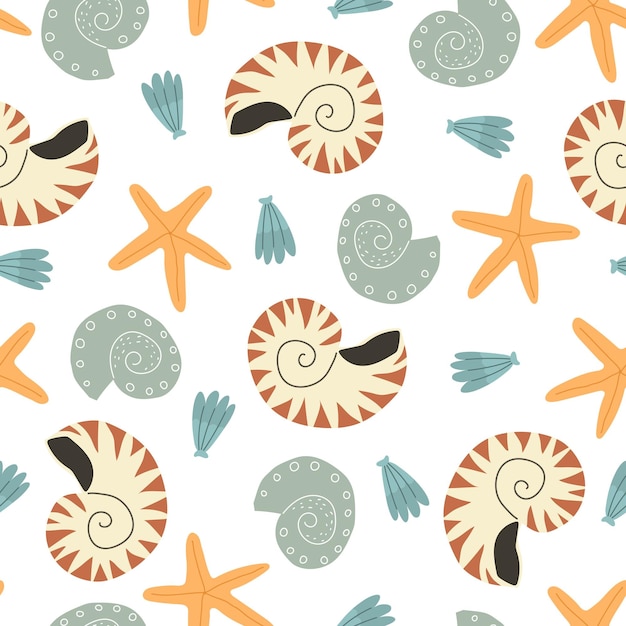 Seamless pattern with cartoon shells