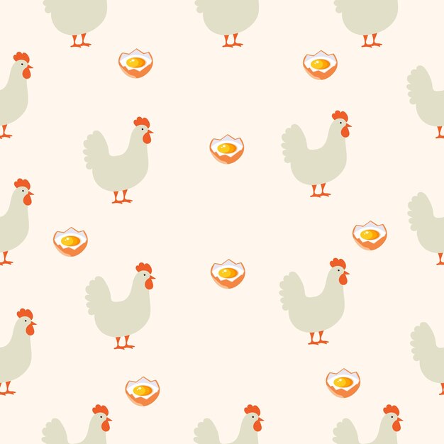 Seamless pattern with chickens on a light background Cute farmthemed design