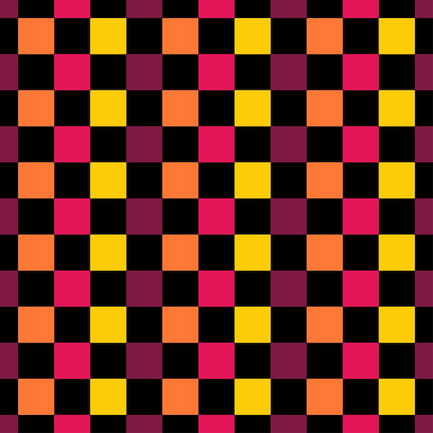 Seamless pattern with colorful checkered design and black background