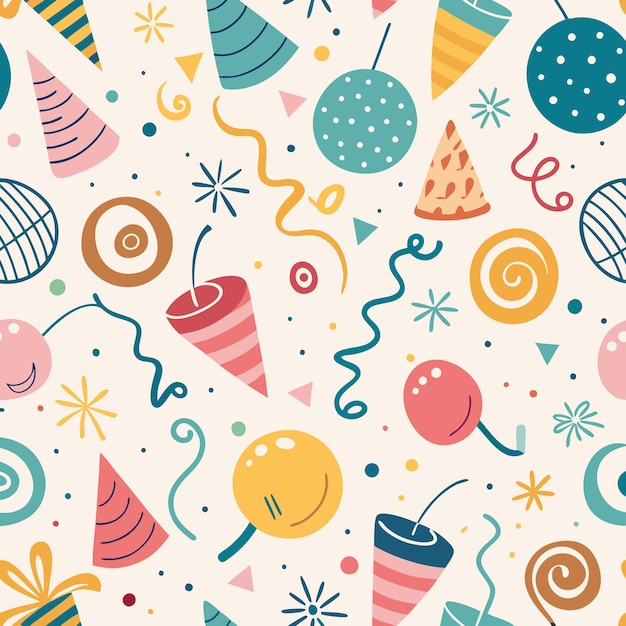 seamless pattern with colorful party elements on a white background