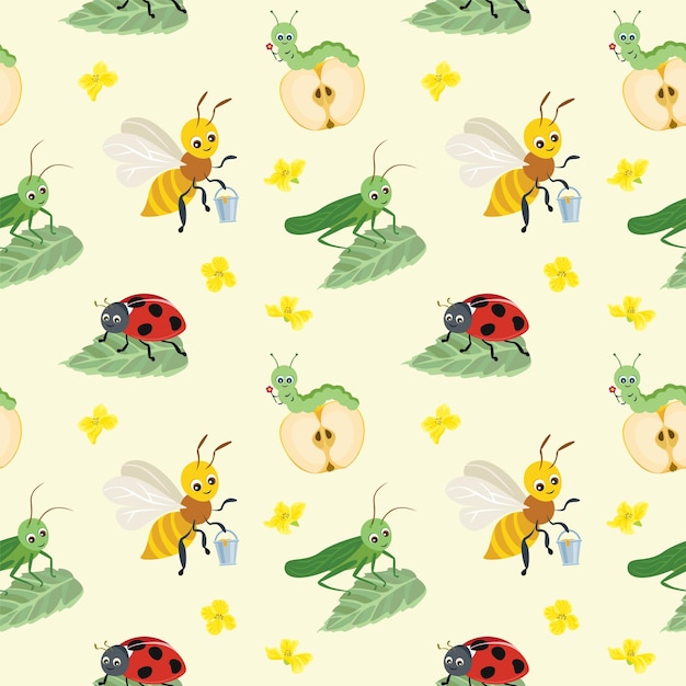seamless pattern with cute funny insects