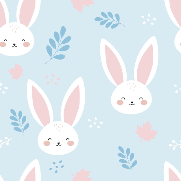 Seamless pattern with cute simple rabbit. Vector illustration. Happy rabbit.