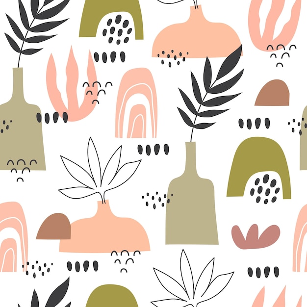 seamless pattern with different shapes leaves