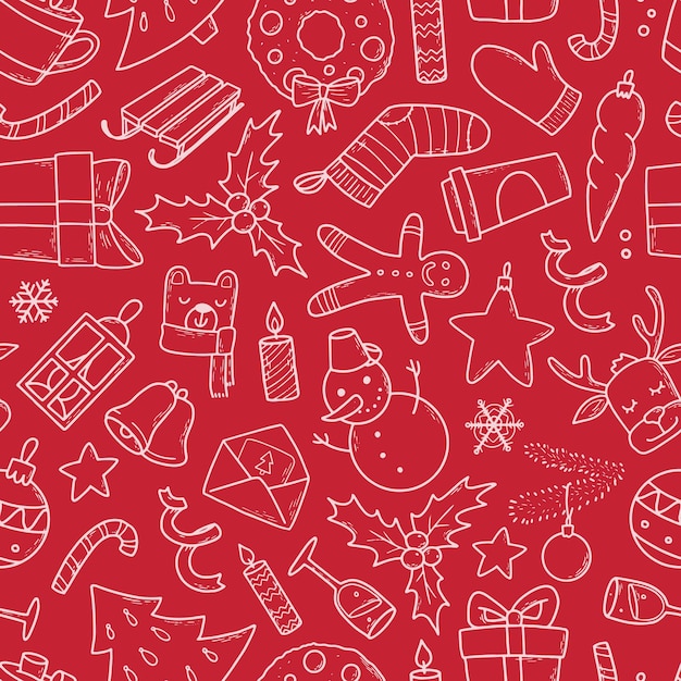Seamless pattern with doodles for Christmas decor