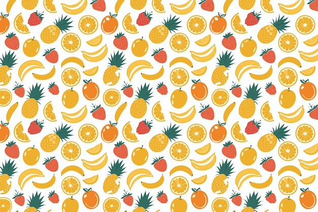 Seamless pattern with fruits Banana pineapple strawberry and orange food background vector