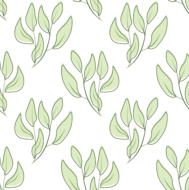 Seamless pattern with green leaves vector illustration in vintage watercolor style