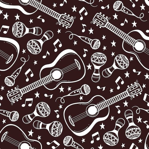 seamless pattern with musical instruments in doodle style