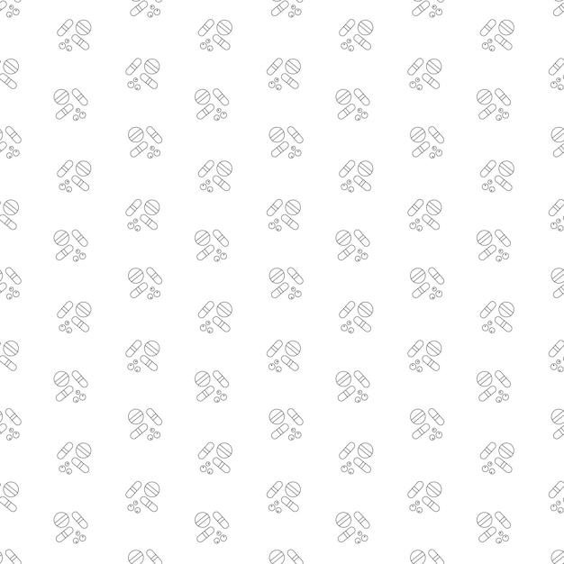 Seamless pattern with pills Black white vector illustration