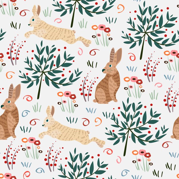 Seamless pattern with rabbit.
