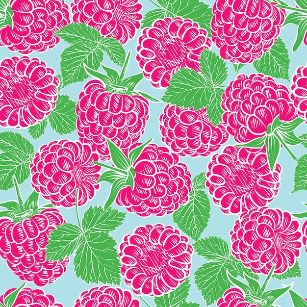 Seamless pattern with raspberries. Vector illustration.