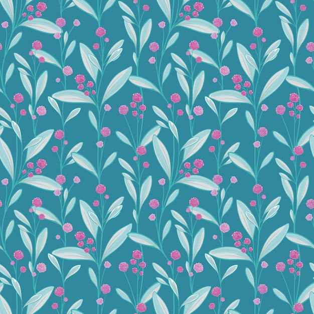 Seamless pattern with silhouettes of flowers and grass drawing hand drawn floral illustration herbal ornament