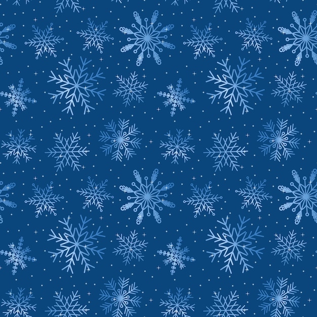 Seamless pattern with snowflakes on blue background