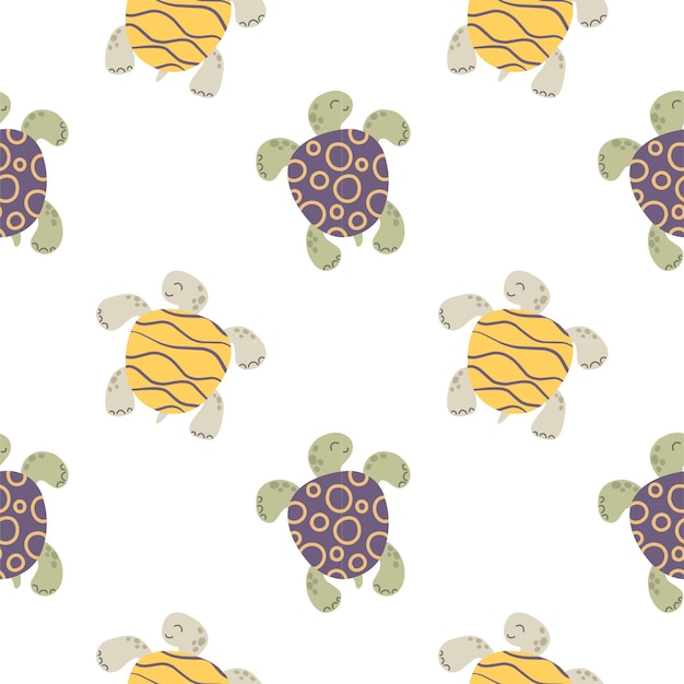 seamless pattern with stylized handdrawn turtles scandinavian style vector