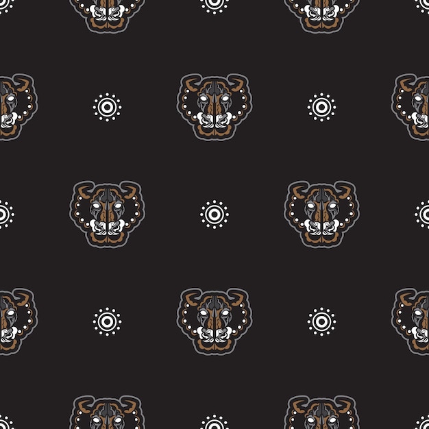 Seamless pattern with tiger head in simple boho style Good for clothing and textiles Vector illustration