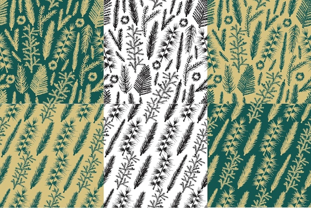 seamless patterns collections with christmas tree hand drawn fir pine