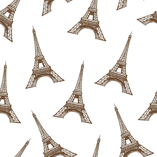 Seamless vector background with popular french landmark Eiffel Tower