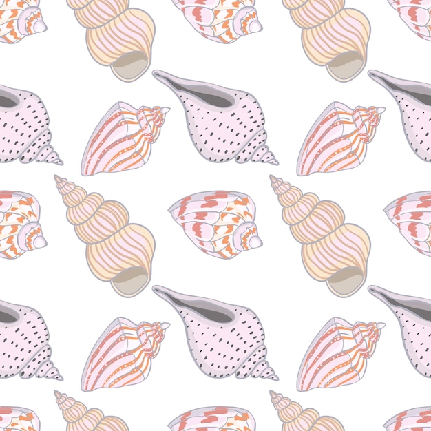 seamless vintage pattern with seashells sea background vector illustration in the flat style