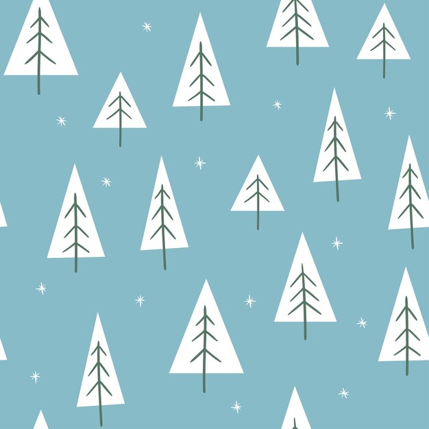 Seamless winter pattern with abstract Christmas trees and snowflakes Vector Christmas illustration
