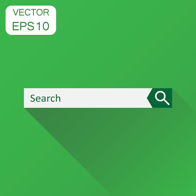 Search bar field icon Business concept interface element with search button pictogram Vector illustration on green background with long shadow