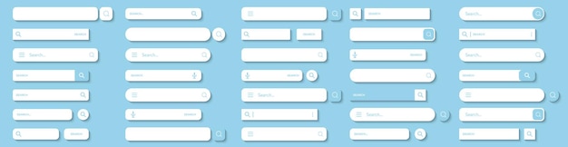 Search bar search boxes collection with shadow Set of search bar elements for browser with text field and search button Search bar frame with magnifier icon