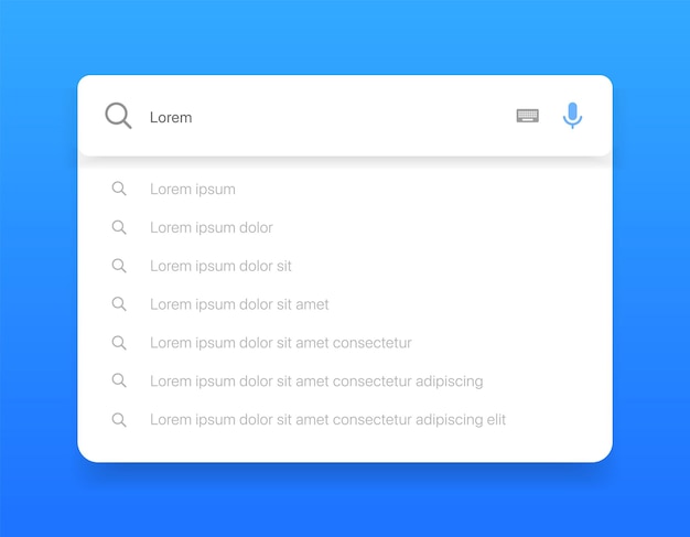 search bar with suggestions for ui ux design and web site search address and navigation bar icon