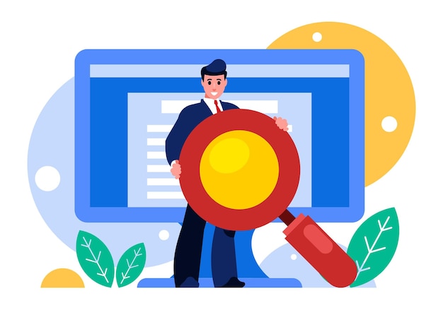 Search engine optimization SEO concept Businessman holding a huge magnifying glass